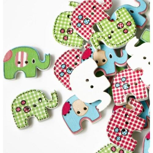 50pcs Cartoon Elephant Wood Button 4 Colors Mix Cute Wooden Buttons Sewing Accessories DIY Clothes Handmade Handicrafts