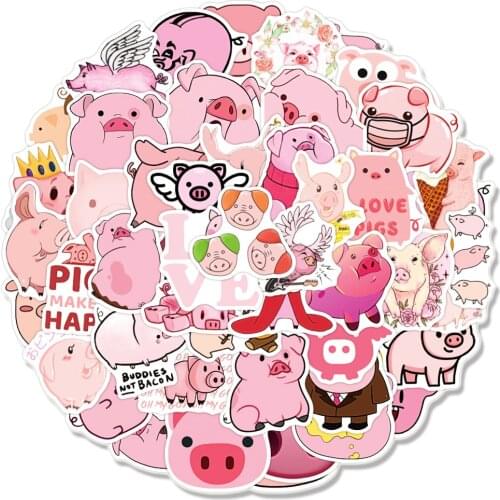 50PCS Cartoon Pink Pig Graffiti Stickers For Laptop Notebook Motorcycle Skateboard Computer Guitar Luggage Decal Sticker Toy