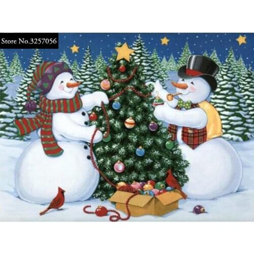 5D DIY Diamond Painting Full Round Scenic Snowman Diamond Embroidery Cross Stitch Needlework Crafts Christmas Tree Decorations