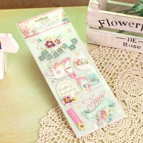 6patterns 3D Paper Stickers Scrapbooking Flowers Birds Butterfly DIY Diary Hobby Craft Household Supplies Stationery