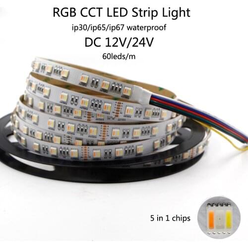 60 LEDs/m RGB CCT LED Strip SMD 5050 DC 12V 24V 5 Colors 5 in1 Chips RGB+WW+CW RGBW RGB+WW 12mm 14mm White PCB LED Strip Light
