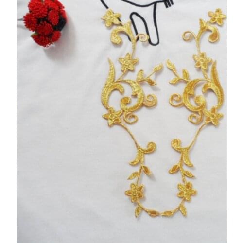20 pcs 22*7 cm Gold/Silver embroidery flower applique iron on applique Costume Patches accessories in pair