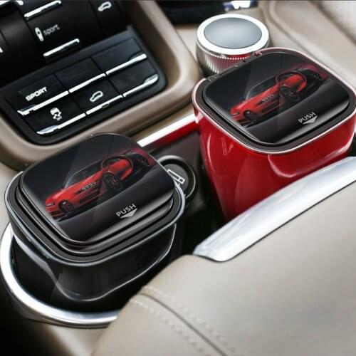 Car Ashtray With Led Light Push Type Lid Multifunctiona Cigarette Holder Ashtray Trash Can Interior Decoratio One-click Opening