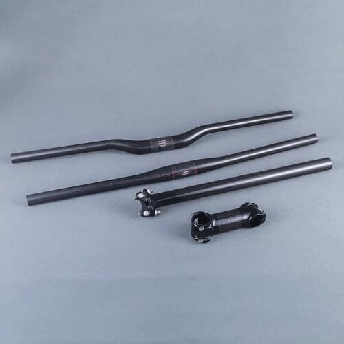 NO LOGO Gloss 3K Carbon MTB Bicycle Handlebar SET Mountain Bike rise/flat Handlebar and Stem and Seatpost