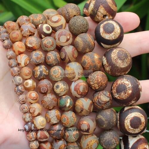 Natural Ancient Dzi Agate 3EYES Brown/Green Crackle Round space beads, For DIY Necklace Bracelet Jewelry Making