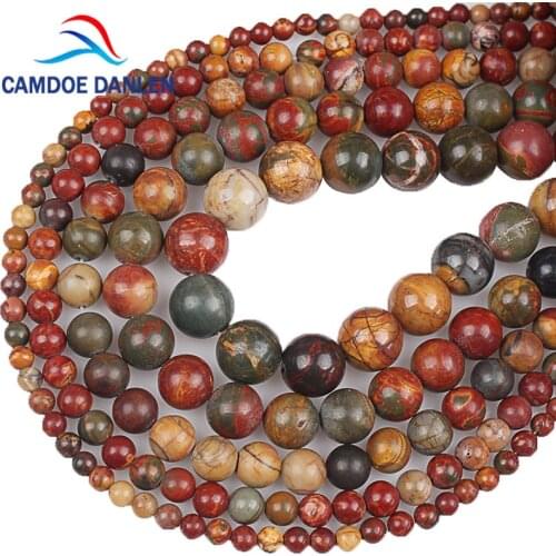 Beads Natural Stone Smooth Colorful Picasso Round Beads Red Turquoises 4 6 8 10 12 MM DIY Beads For Jewelry Making Accessories
