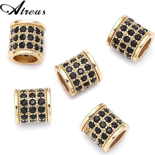 8mm Multilayer Micro Pave AAA Zirconia Barrel Round Big Hole Beads Brass Loose Spacer Beads For Jewelry Making 3pcs/lot