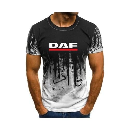NEW DAF Print T-shirt Men Gradient Color Short Sleeve Beefy Muscle Basic Solid Blouse Tee Shirt Top Casual Funny Tshirt Summer