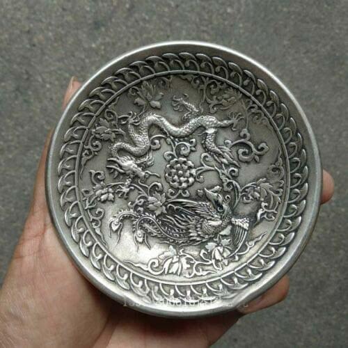 China OLD Tibetan silver Chinese Dragon phoenix plates