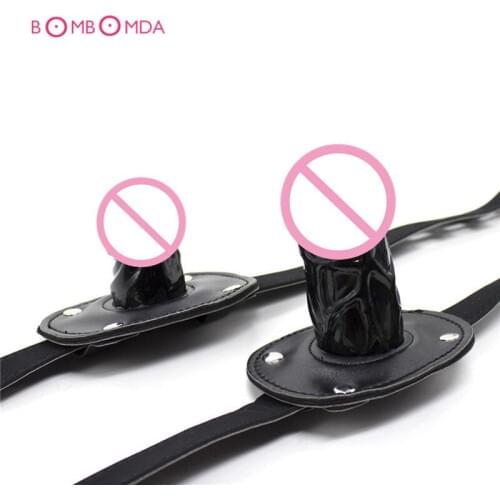 Silicone Dildo Gag Oral Sex Penis Mouth Plug Penis Gag With Locking Buckles Leather Bondage Female Sex Products Adult Games O2