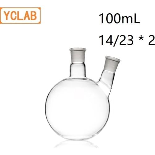 YCLAB 100mL 14/23 Distillation Flask Oblique Shape with Two Necks Standard Ground Mouths Distilling Round Bottom
