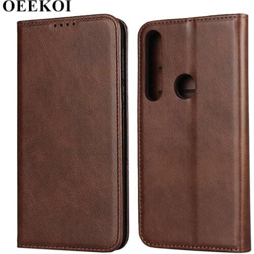 OEEKOI Calf Stripe Magnetic Snap Wallet Leather Case for Moto G8 Play