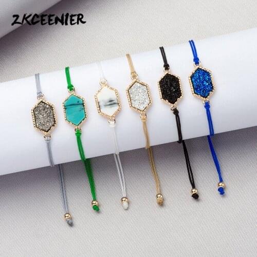 Colorful Crystal Cluster Bracelet Handmade Rope Chain Femme Nature Large Stone Bracelet Jewelry Fashion Accessories Wholesale