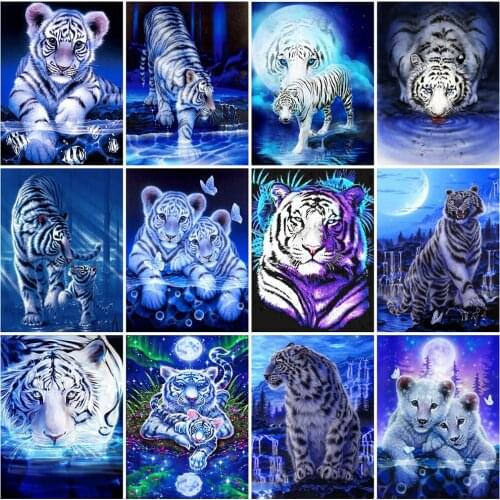MomoArt 5D DIY Diamond Painting Tiger Rhinestone Picture Diamond Embroidery Animal Handmade Gift Wall Art Decorations