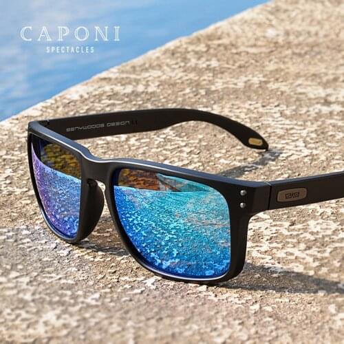 CAPONI Blue Mirror Sunglasses Men TR-90 Frame Polarized UV Ray Cut Lense Eyewear Vintage Fashion Square Mens Sun Glasses CP9417