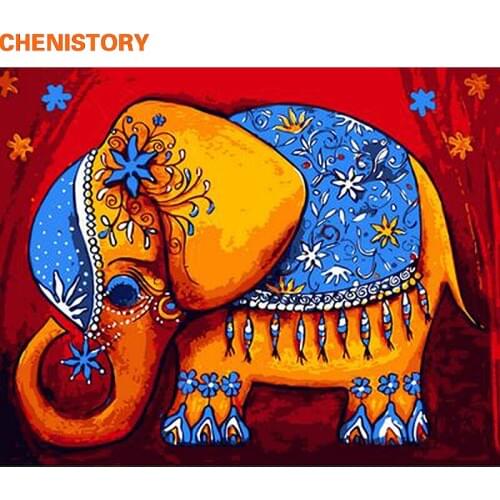 CHENISTORY Frameless Cartoon Elephant DIY Painting By Numbers Animals Modern Wall Art Canvas Painting Unique Gift For Home Decor