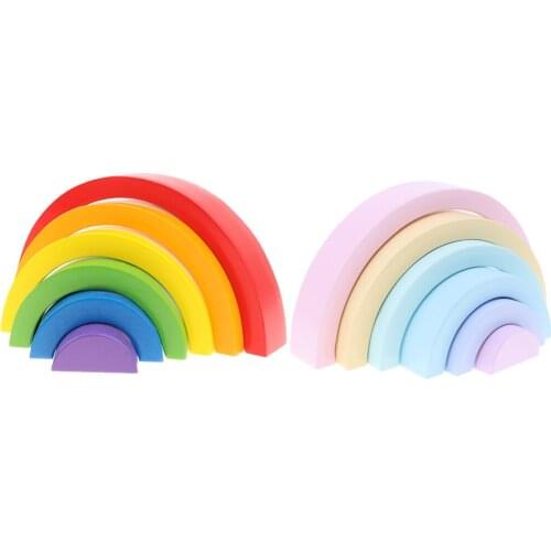 Set of 12pcs Montessori Rainbow Wooden Rings Stacker Blocks Set Kids Developmental Toy Birthday Gift