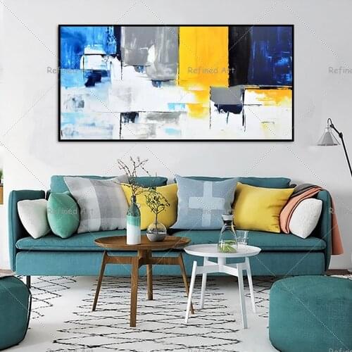 Frameless Abstract Simple Color Block Canvas Oil Painting Handmade Home Wall Art Decoration Living Room Office Renovation