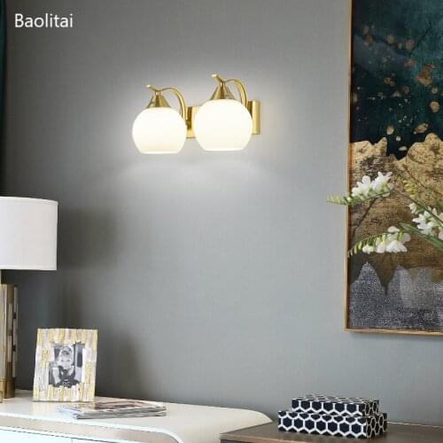 Nordic Pure Copper Wall Lamp E27 220V Modern TV Backdrop Bedside Bedroom Living Childrens Room Glass Ball Home Decoration Light