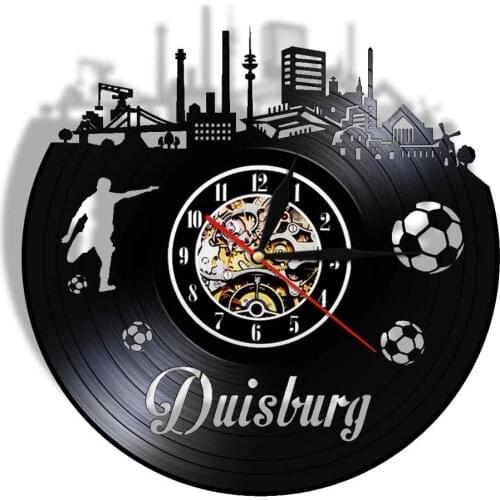 Duisburg Fan Vinyl Reord Wall Clock Germany Football 3D Quartz Slient Watch Cityscape Scenery Color Changing Wall Light