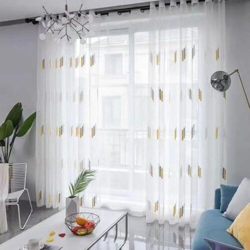 Nordic Minimalist Gauze Curtain Wheat Ear Embroidered Tulle Curtains for Living Dining Room Bedroom Study Bay Window Balcony