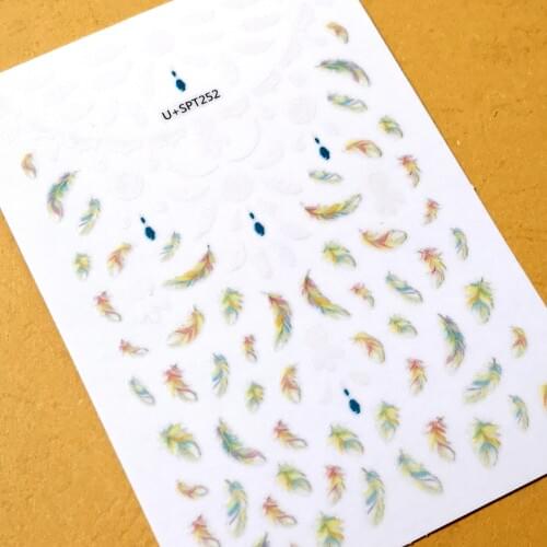 Newest U+SPT252 feather nail manicure back adhesive DIY decal decoration tools design nail sticker