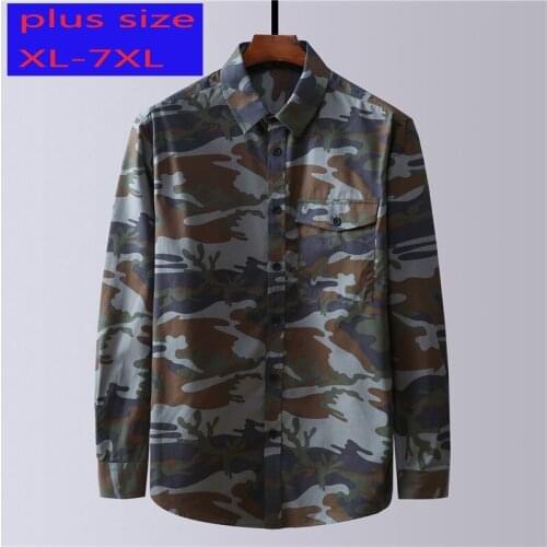 New Arrival Fashion Super Large Spring Autumn Youth Men Camouflage Pure Cotton Oversize Casual Shirts Plus Size XL-4XL5XL6XL7XL
