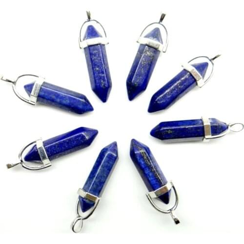 Wholesale 24pcs Fashion Natural Cat eye stone lapis lazuli amethysts Pink opal pillar Pendant for diy Jewelry making Accessories