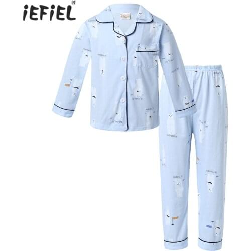 Girls Boys Pajamas Suits Cute Children Clothes Plain Cotton Kids Ruffle Pajama Set Toddler Sleepwear Nightwear 4-10Years