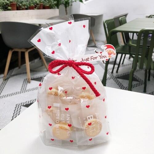 Gift Bags 50Pcs Flat Pocket Plastic Cookie Packaging Bag 15*24cm Wedding Party Heart Biscuits Bag Holiday Decoration Supplies
