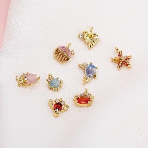 14K Gold Plated Cute Small Marine Organism Seahorse Dolphin Starfish Octopus Charms For Women Girls DIY Jewelry