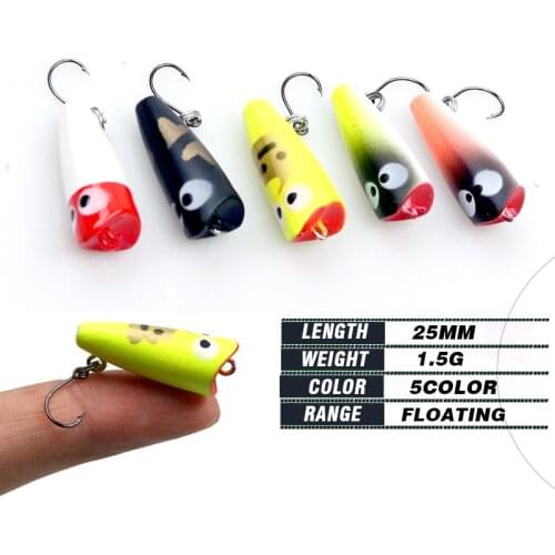 Small fishing popper lure baits 2.5cm 1.5g mini single hook floating lure