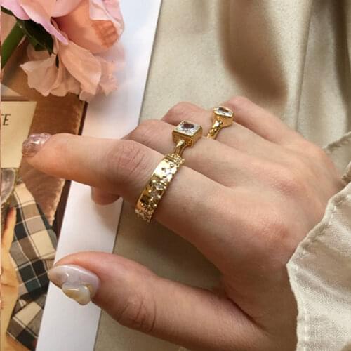 925 Sterling Silver Square Oval Zircon Ring for Women Men Gold Geometric French Open Rings Jewelry Gifts S-R303