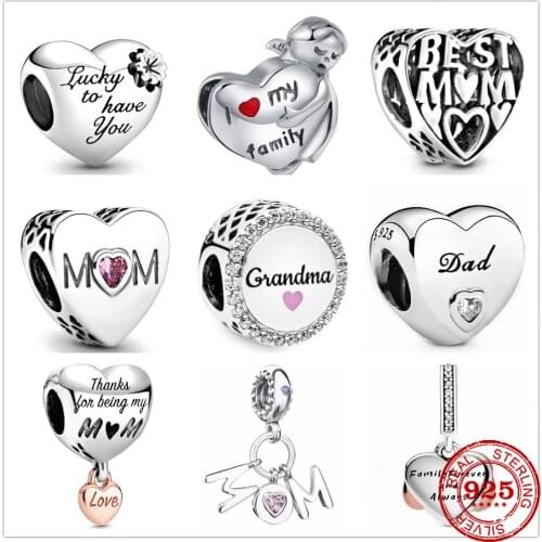 New style 925 sterling silver charm beads mother family member fit original pandora bracelet DIY womens jewelry