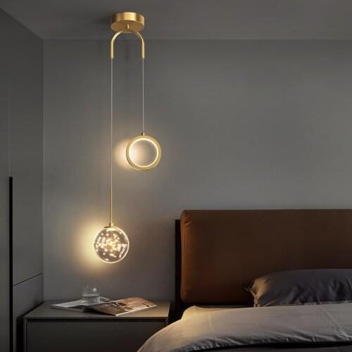 Nordic Bedside LED Pendant Lights Romantic Creative Glass Starry Lamps Light Luxury Master Bedroom Long Line Small Chandelier