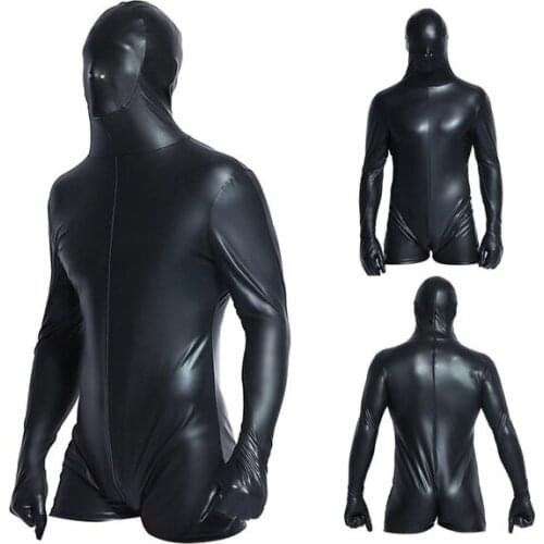Super Cool Sexy Men Black Patent Leather Jumpsuit Vinyl Latex Bondage Catsuit Wetlook Leotard Bodysuit Bodysuit for Men 6736