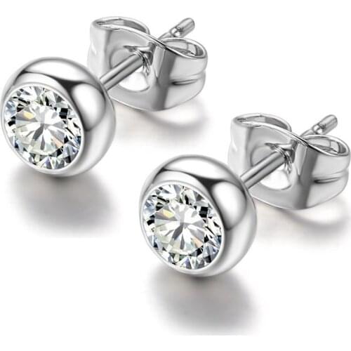 TracysWing Simple Copper Crystal OL Fashion Trendy Stud Earrings for women&Men Rose Gold Color Wholesale #20344w-white