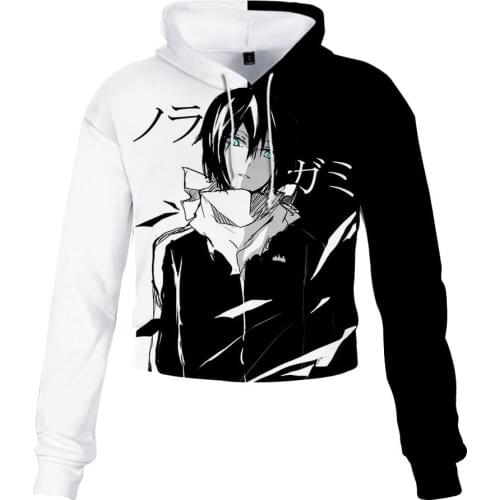 Anime Noragami Crop Top Hoodie Harajuku Cropped Sweatshirt Streetwear Hip Hop Long Sleeves Pullover Tops Sudaderas Mujer Cosplay