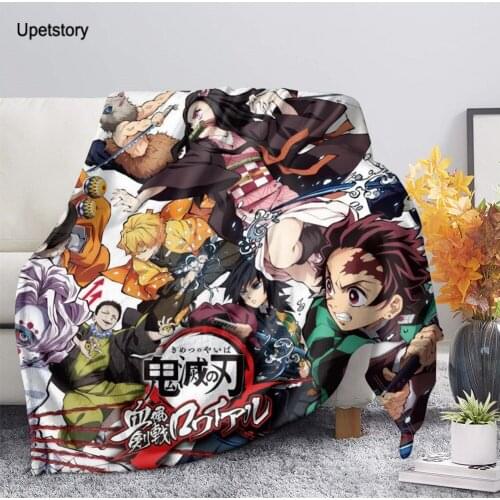 Upetstory Demon Slayer Kimetsu No Yaib Anime 3D Print Throw Plush Sherpa Blanket Thin Quilt Sofa Chair Bedding Supply Adults Kid