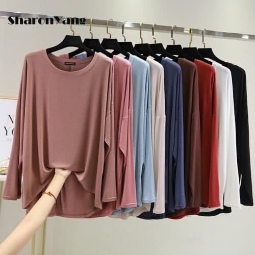 High Stretch Modal T Shirt Women Spring Autumn Long Sleeve Top Tee Shirts Korea Casual Batwing Tshirt Ladies