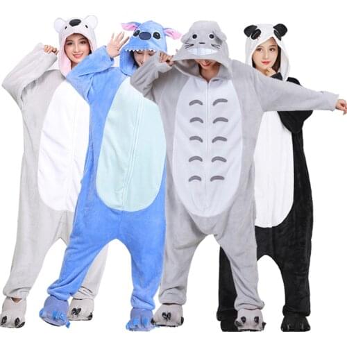 Women Pajamas Flannel Zippers Cartoon Kigurumi Onesie For Adult Men Animal One-Piece Pijamas Girls Cosplay Costume XXL 180-200CM