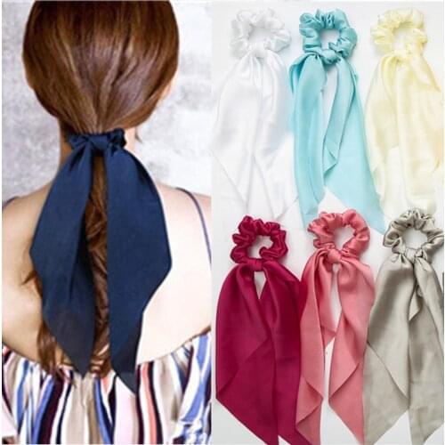 Candy Color Women Hair Scrunchie Bows Ponytail Holder Hairband Bow Knot Scrunchy Girls Hair Ties Rubber Band Hair Accessories