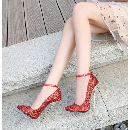 Extreme 16cm High Heel Ladies Shoes Big Size 46 Women Shoes Pumps Show Modeling Bling Wedding Shoes Thin Heels Fashion 2020 New