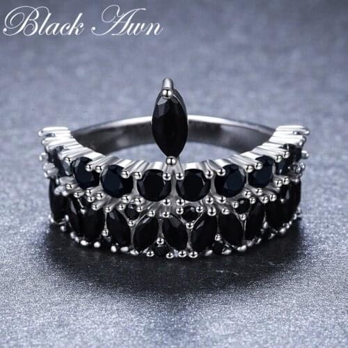 2020 New bijoux Rock 925 Sterling Silver Fine Jewelry Black Spinel Engagement Ring for Women Anillos Mujer G060