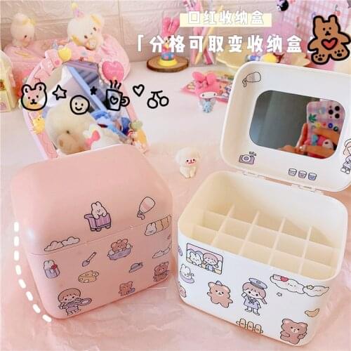 15Grid Lipstick Box Makeup Organizer Storage Box With Mirror Lipstick Stand Holder Cosmetic Organizer Box