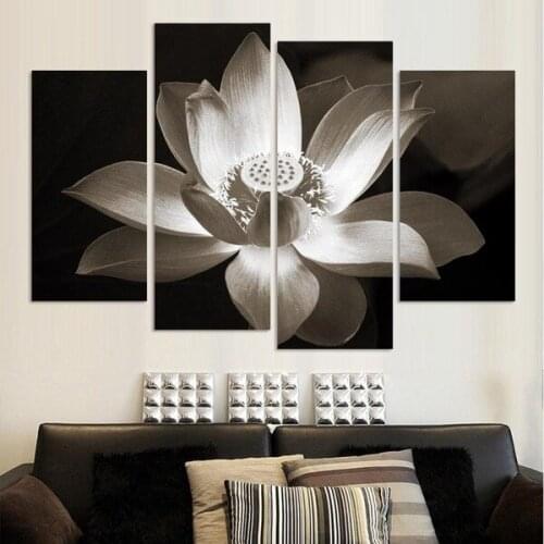 4PCS HD Printing White Lotus Art Painting Poster Modern Living Room Bedroom Paintings Home Decoration Accessories Without Frame