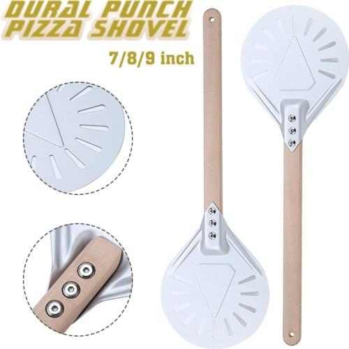 7 8 9 Inch Perforated Pizza Peel Long Handles Pizza Peel Perforated Turning Aluminum Pizza Shovel Kitchen Pastry Making Tool