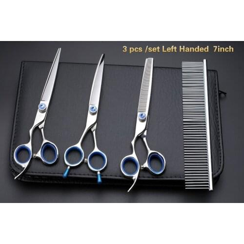 7 INCH Left Hand Professional Pet scissors sets,JP440C,61HRC,Straight & Thinning & Curved scissors sets ,3PCS/package