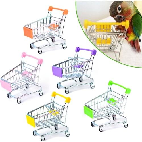 Behogar Bird Parrot Toy Mini Supermarket Shopping Cart Handcart Trolley Toy for Macaw Parakeets Hamster Dutch Bunny Chinchilla