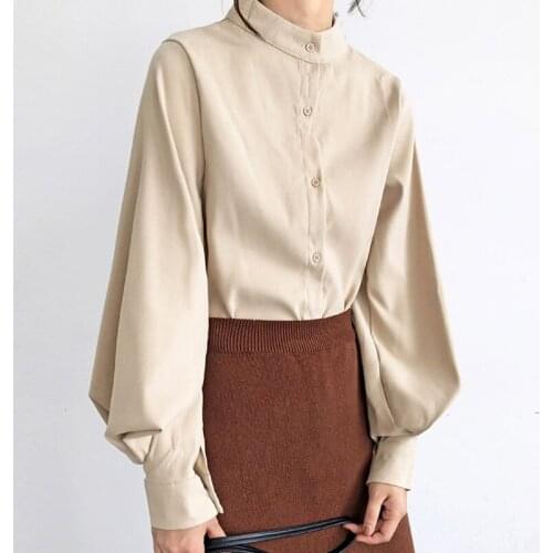 Blusas Mujer De Moda 2021 Long Sleeve Women Shirts Blouse Women Stand Collar Office Ladies Tops Womens Tops And Blouses C333